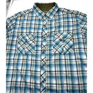 Kuhl Men's M Medium Eluxur Short Sleeve Pearl Snap Shirt Blue Plaid Western